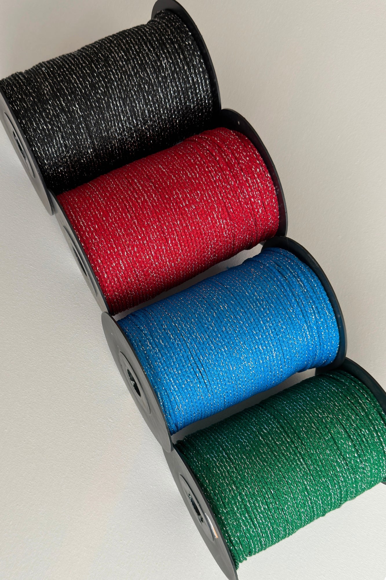 Close-up of 3mm polyester cord showing silver shimmer detail