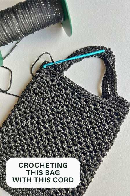 3mm macrame cord Black cord with silver lurex yarn