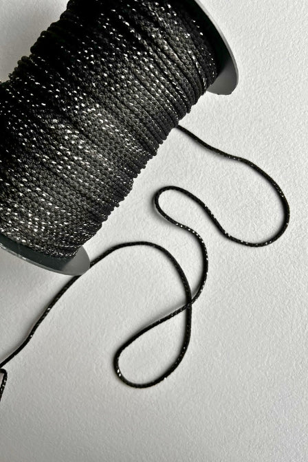 3mm macrame cord Black cord with silver lurex yarn
