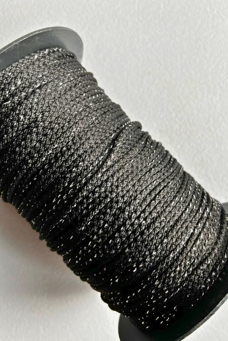 3mm macrame cord Black cord with silver lurex yarn