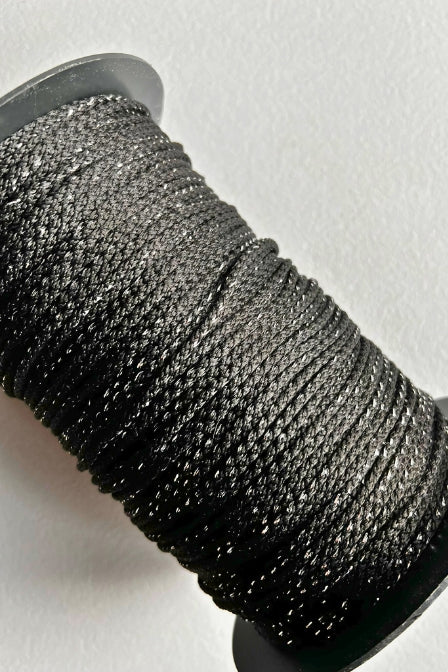 3mm macrame cord Black cord with silver lurex yarn