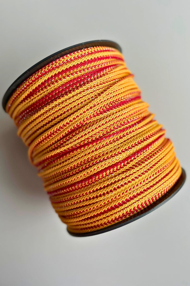 6 mm macrame cord Mix yellow and red with silver lurex yarn