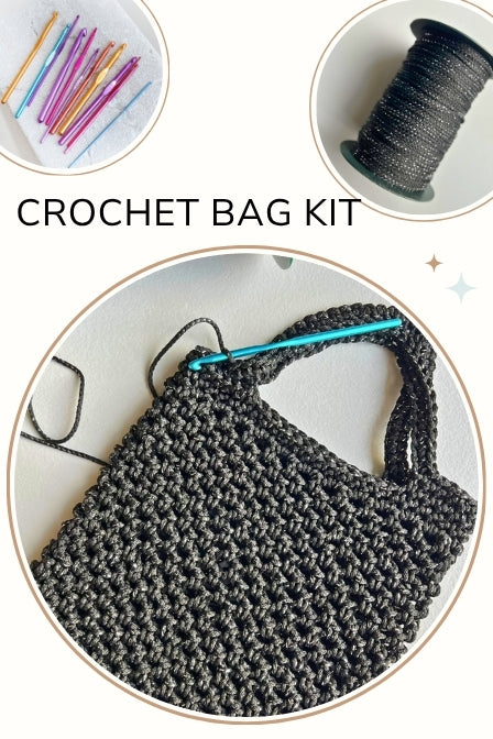 Beginners crochet kit Black glow bag