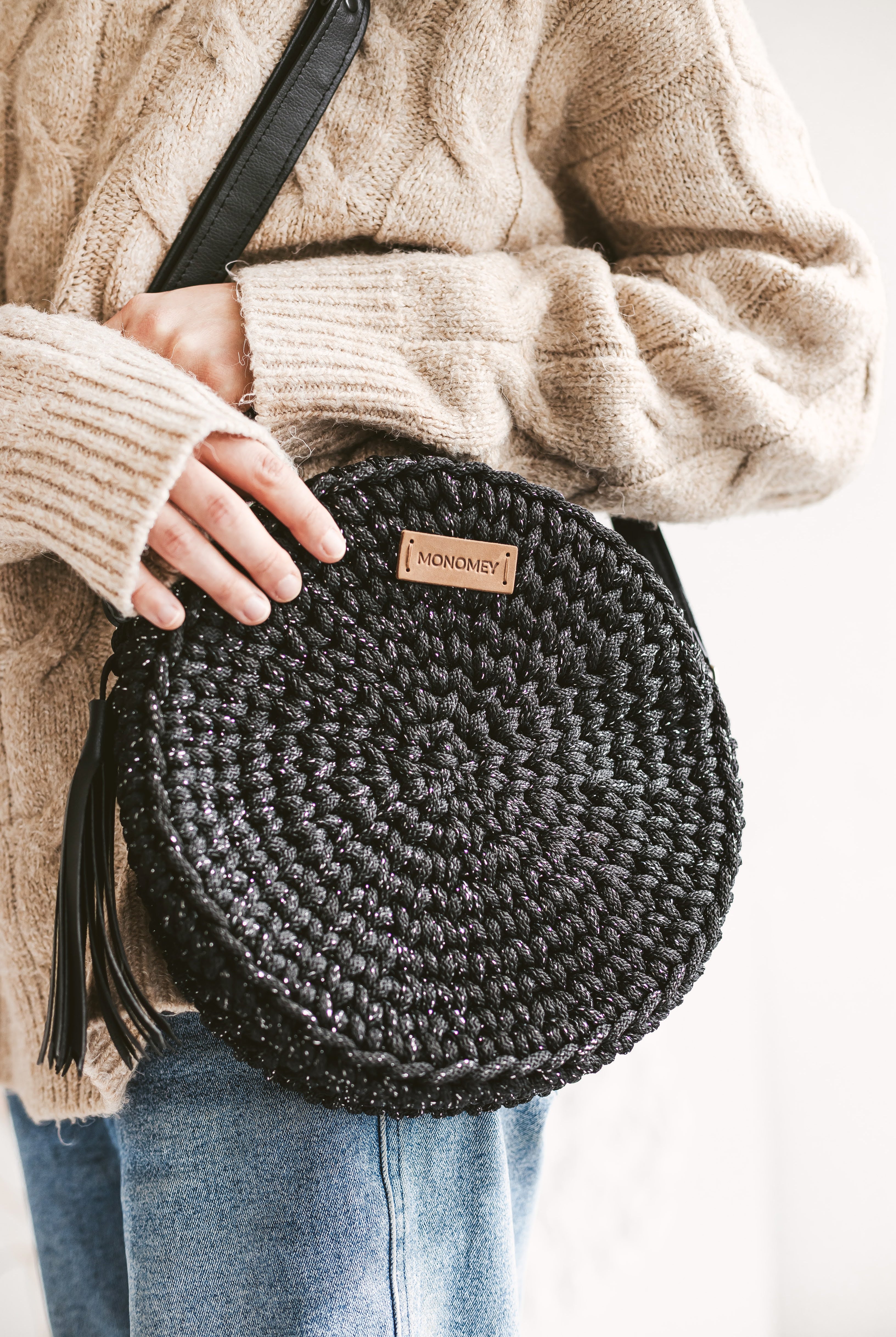 Black crochet bag