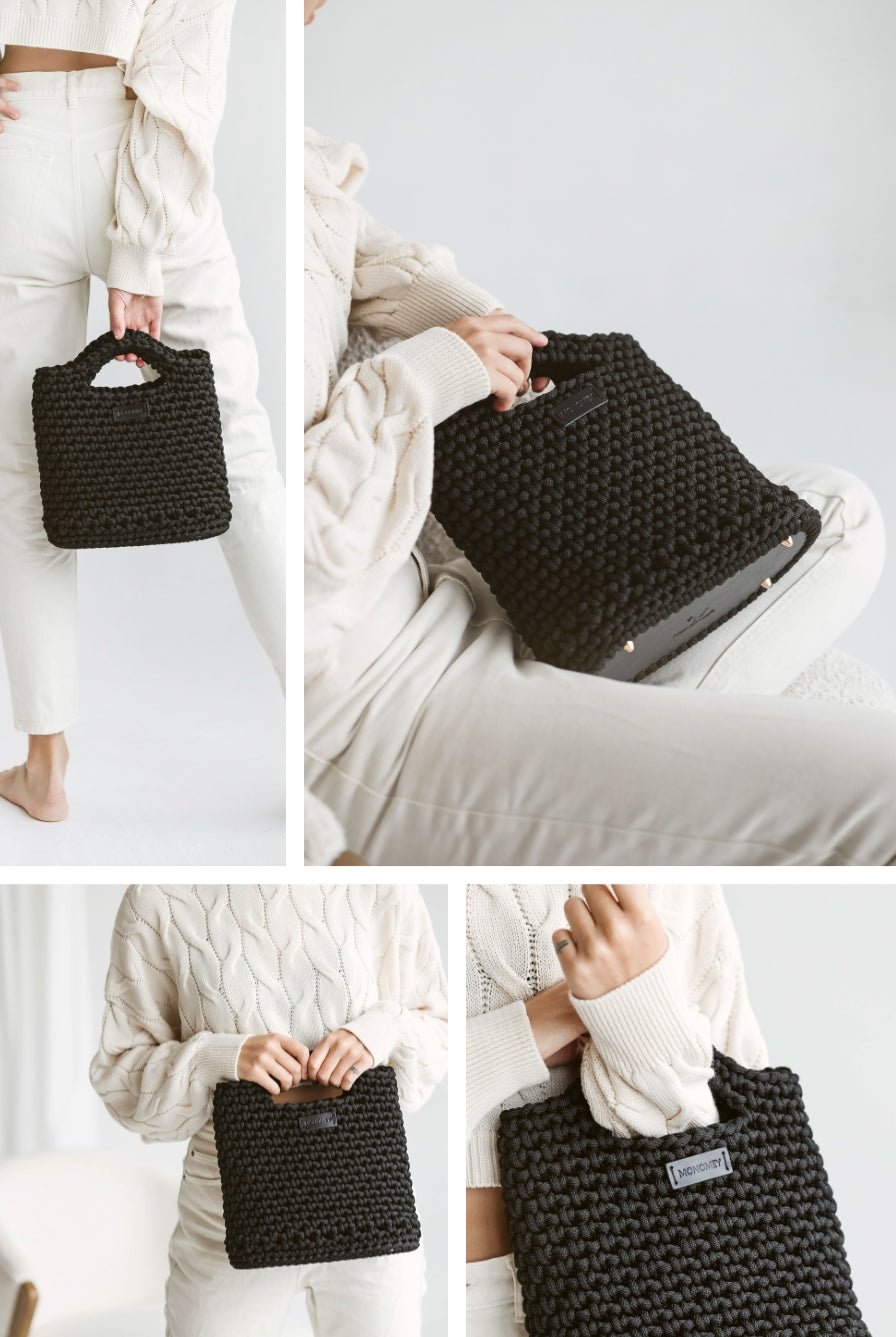 Black crochet purse