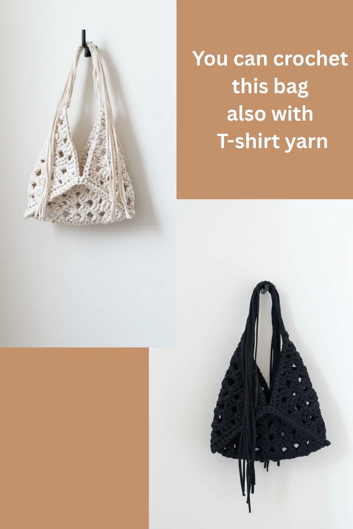 3 Granny Square Crochet Bag Pattern and Video Tutorial - with final result - two crochet bags in white and black