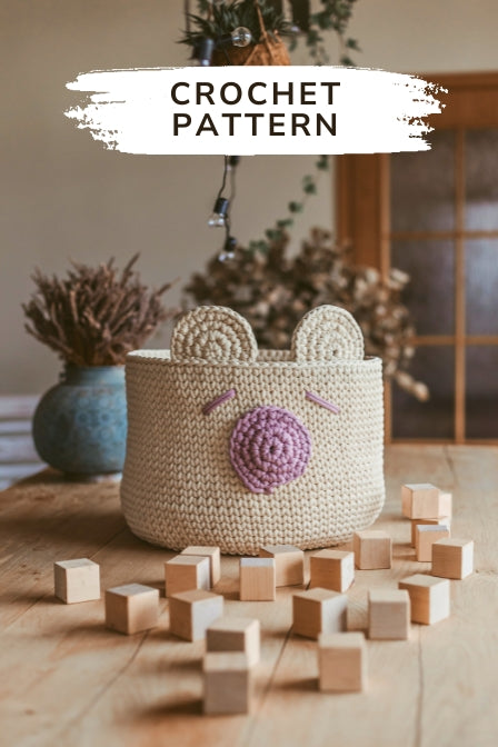 Crochet bear basket pattern "Baby nursery hamper"