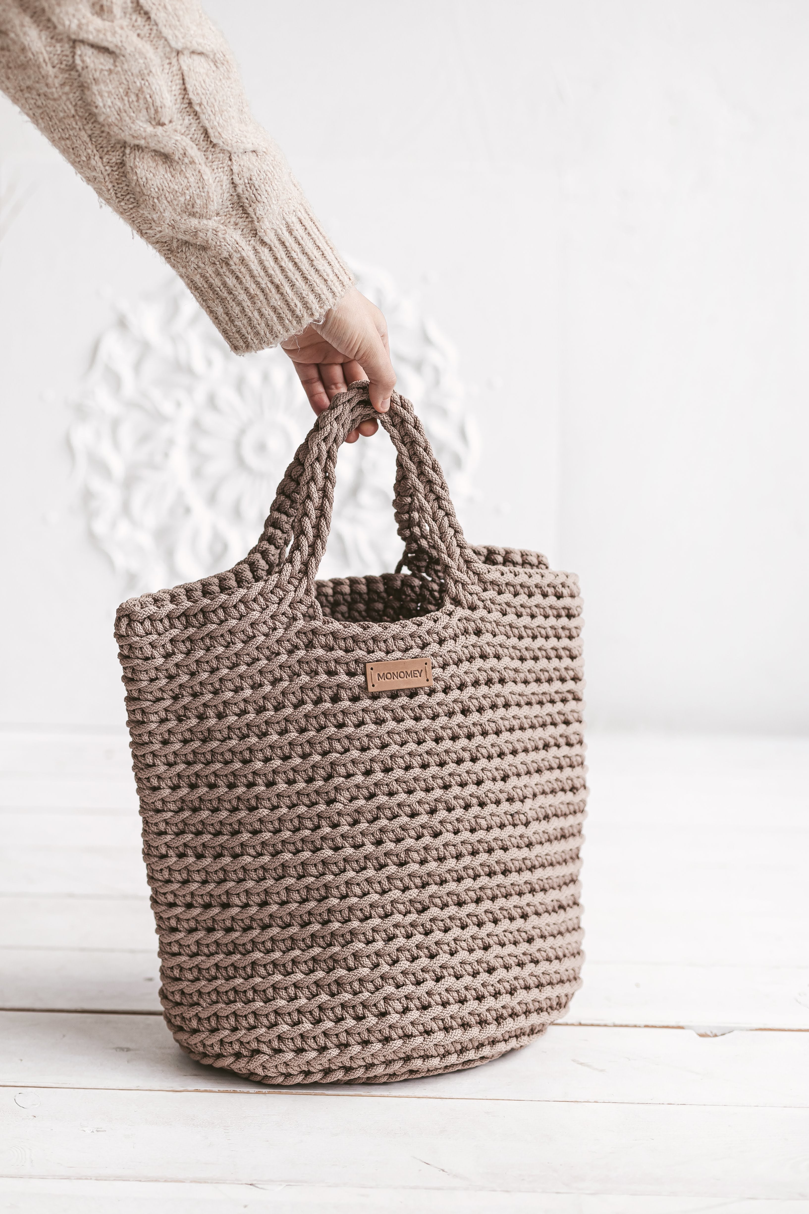 Brown crochet tote bag