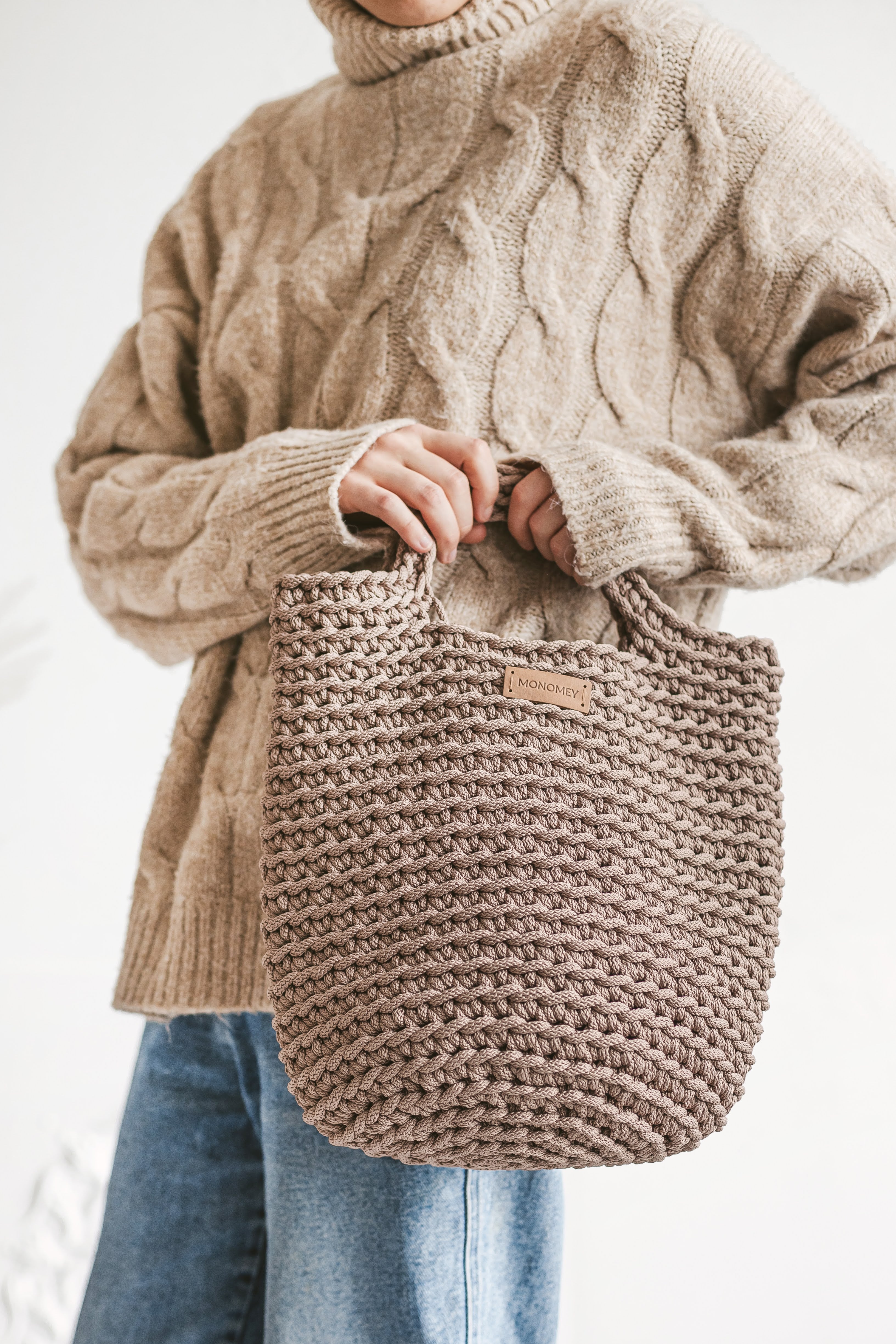 Brown crochet tote bag