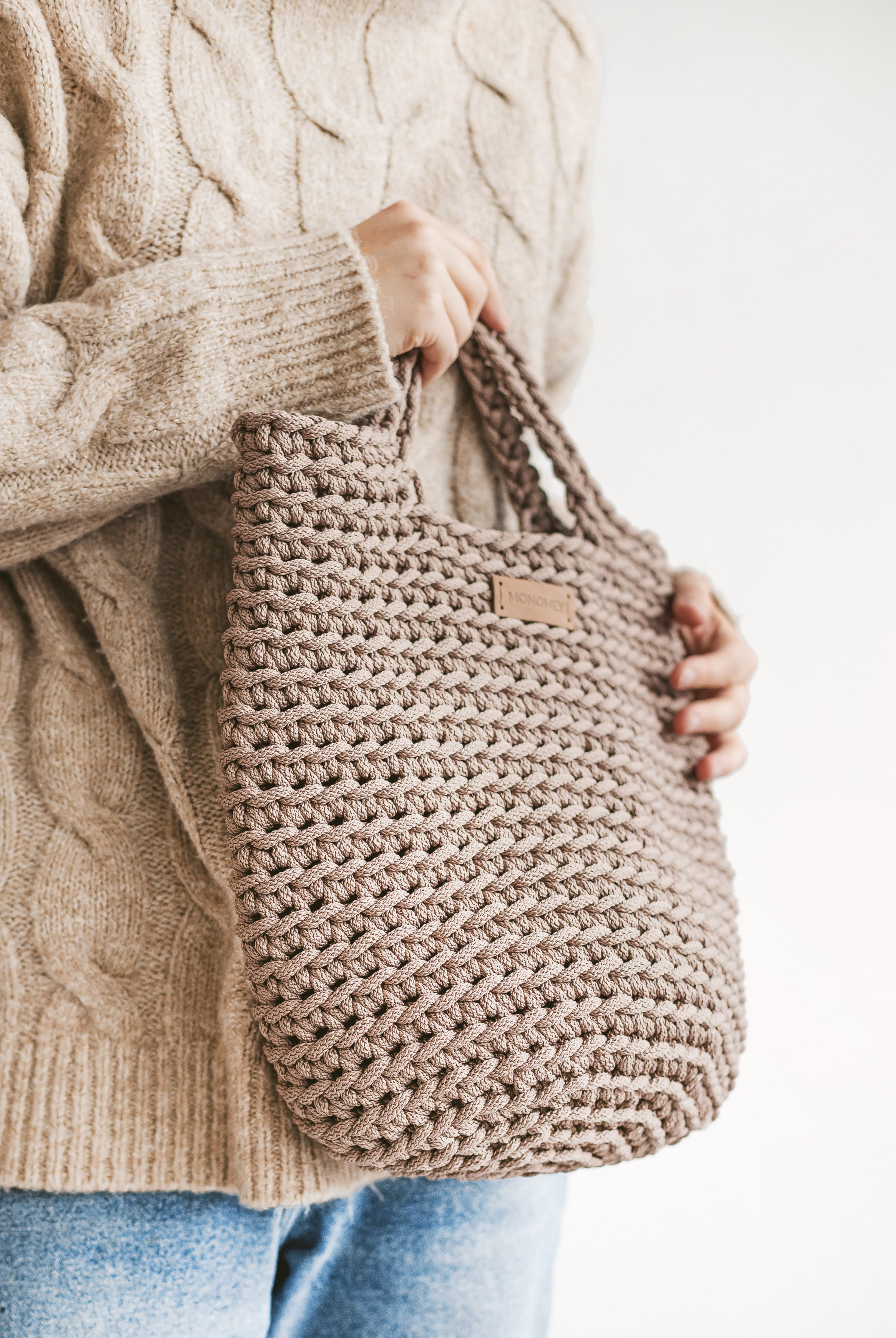 Brown crochet tote bag