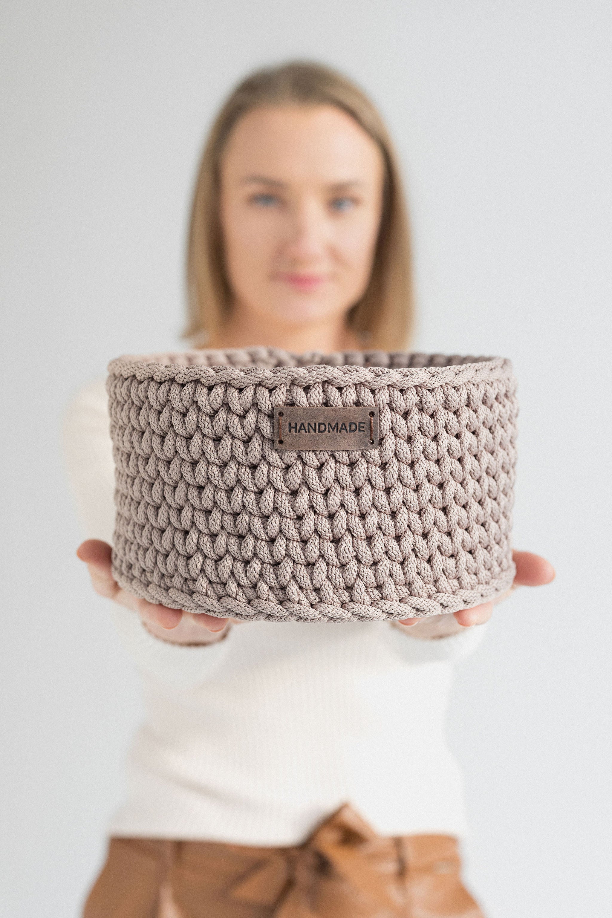 Holding basket in hands