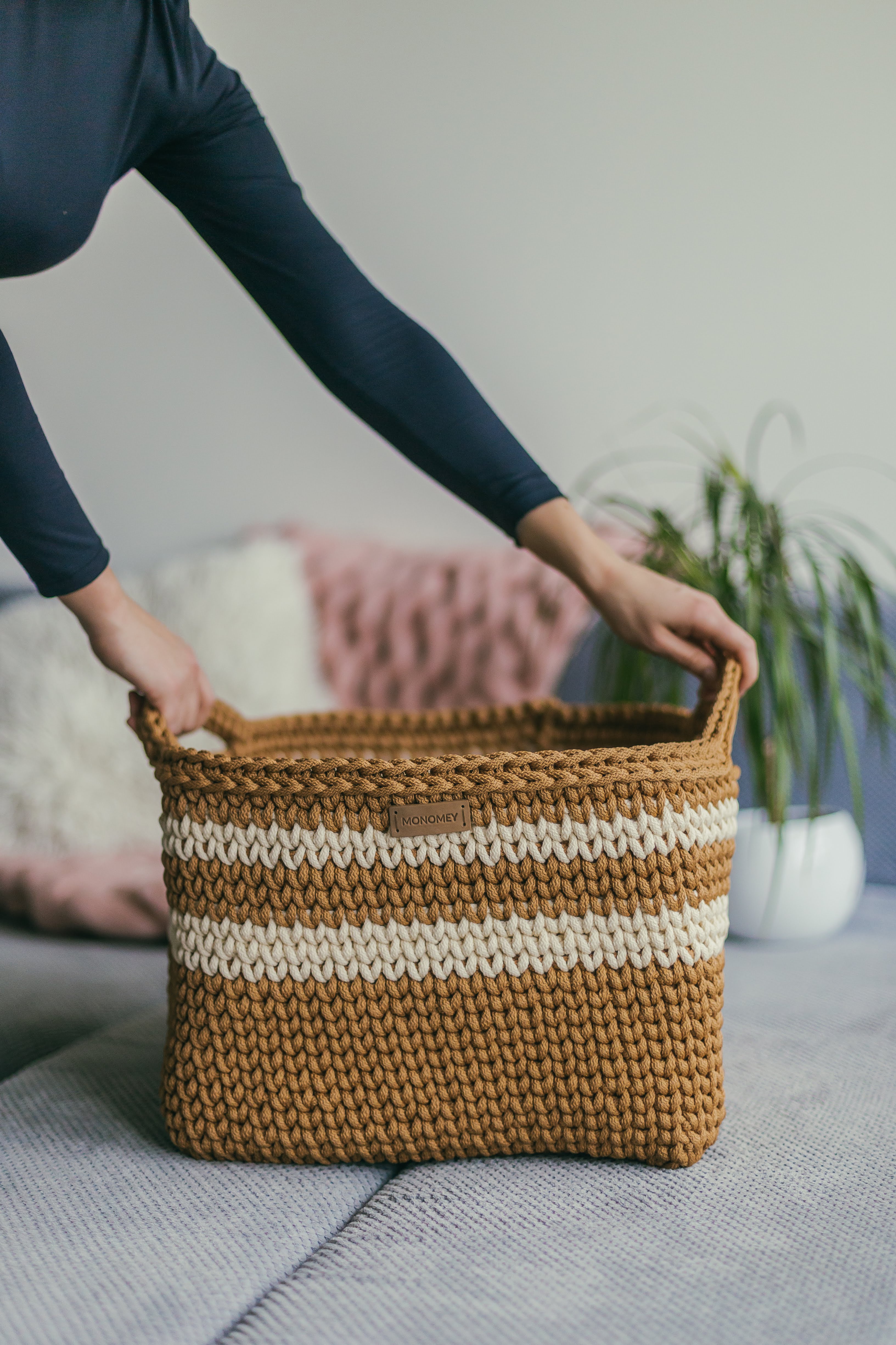 Brown Crochet square basket