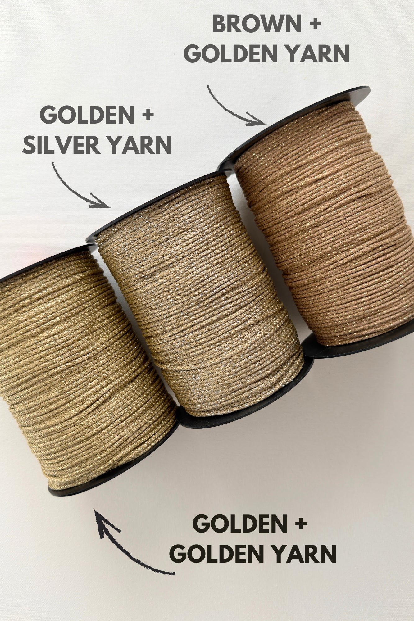 3mm golden macrame cord with silver shimmer thread color names