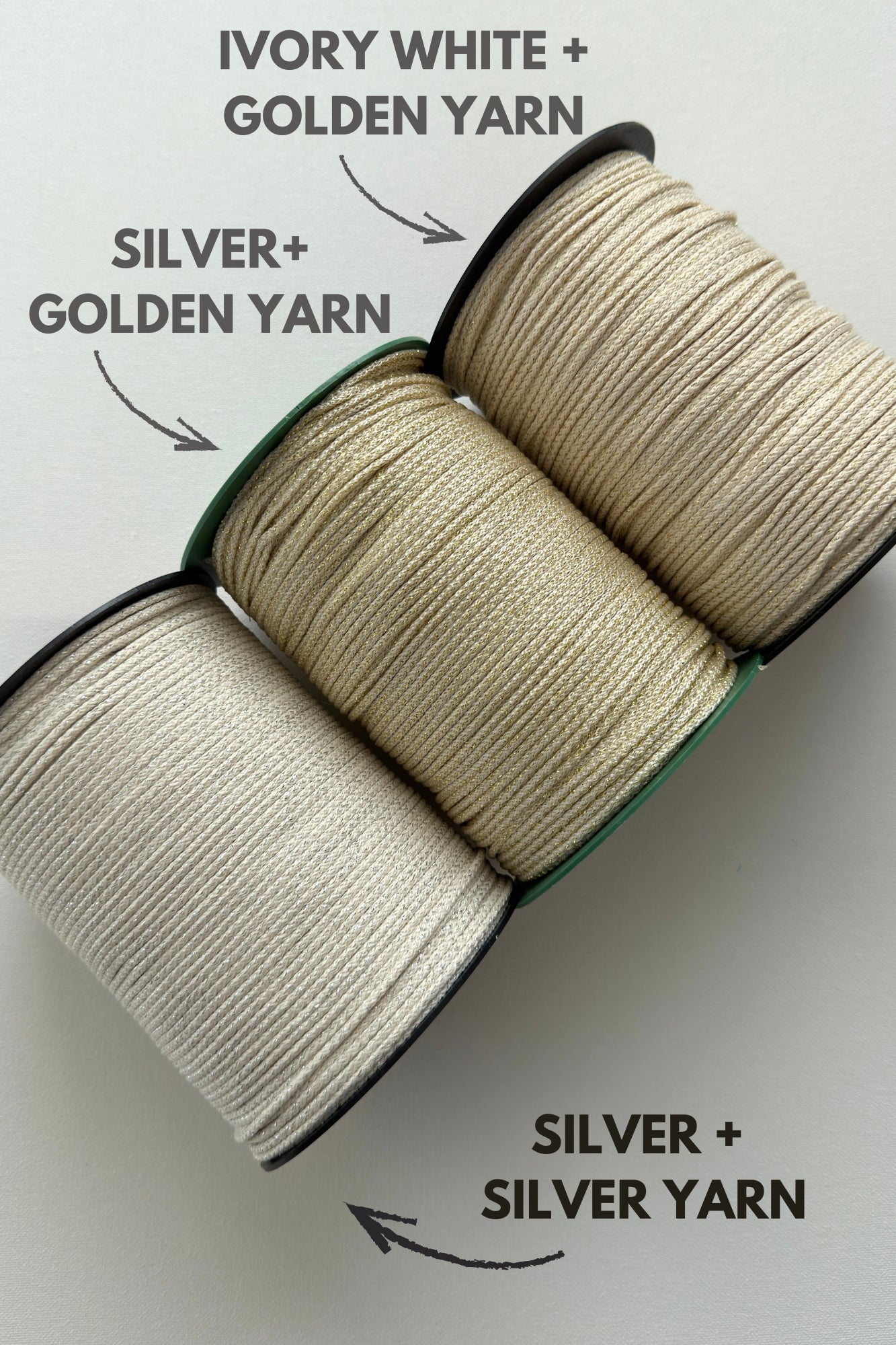 3mm polyester macrame cord with silver and gold shimmer options