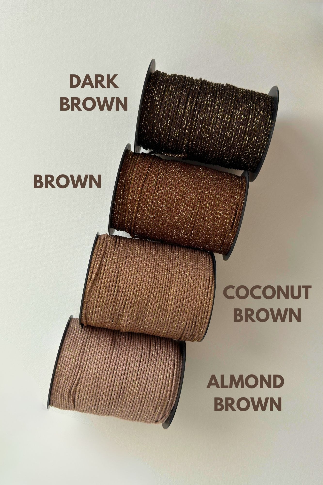 3mm macrame cord in brown shades  with color names