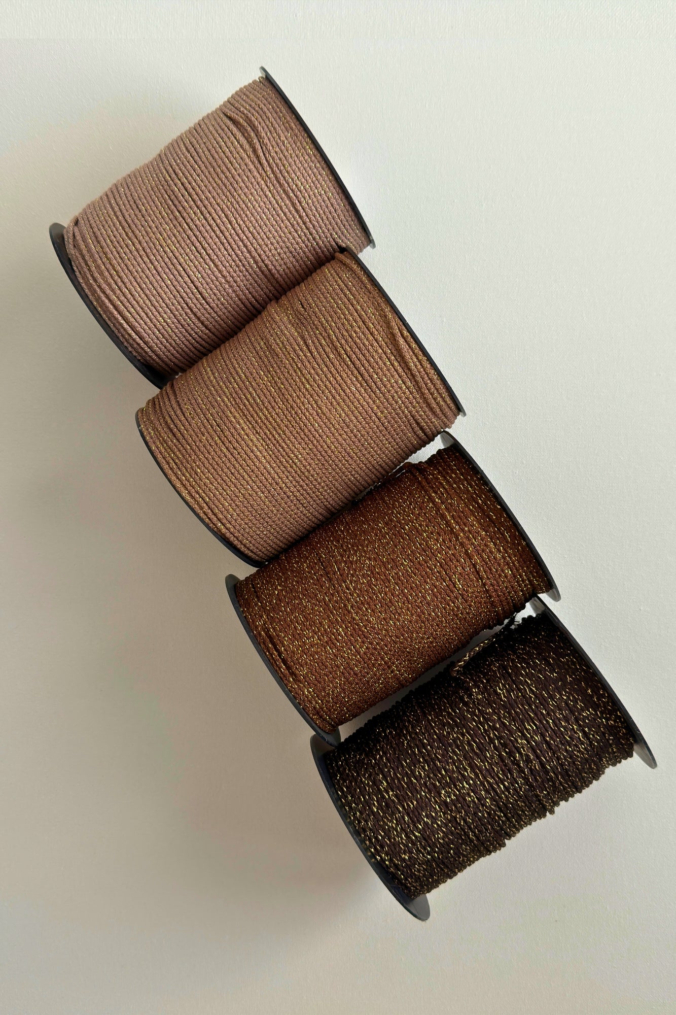 3mm macrame cord in brown shades with golden shimmer thread