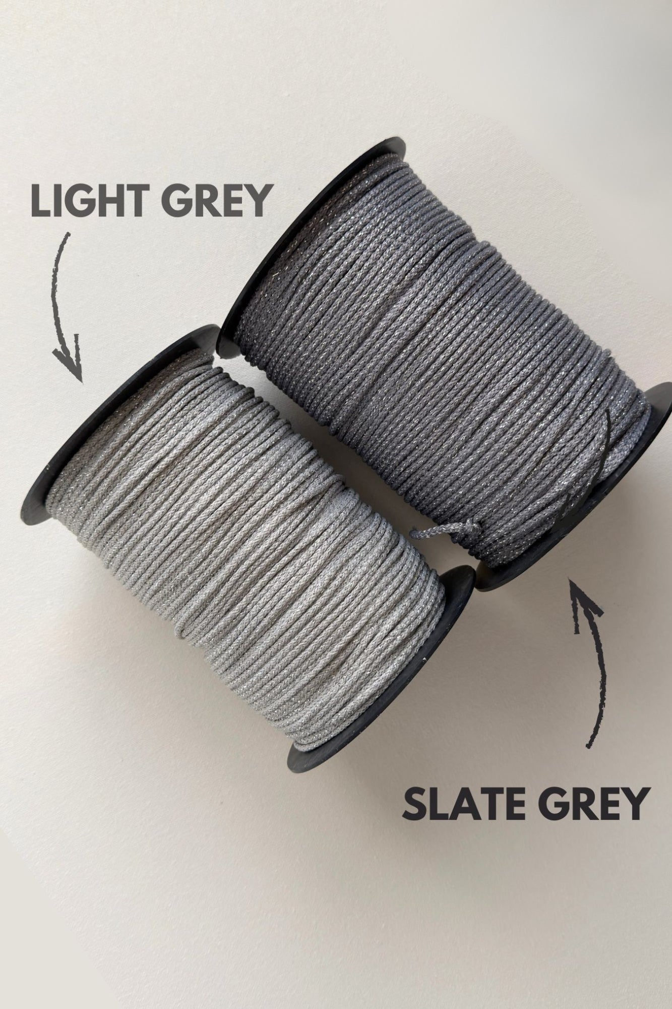 3mm polyester macrame cord in grey shades with color names
