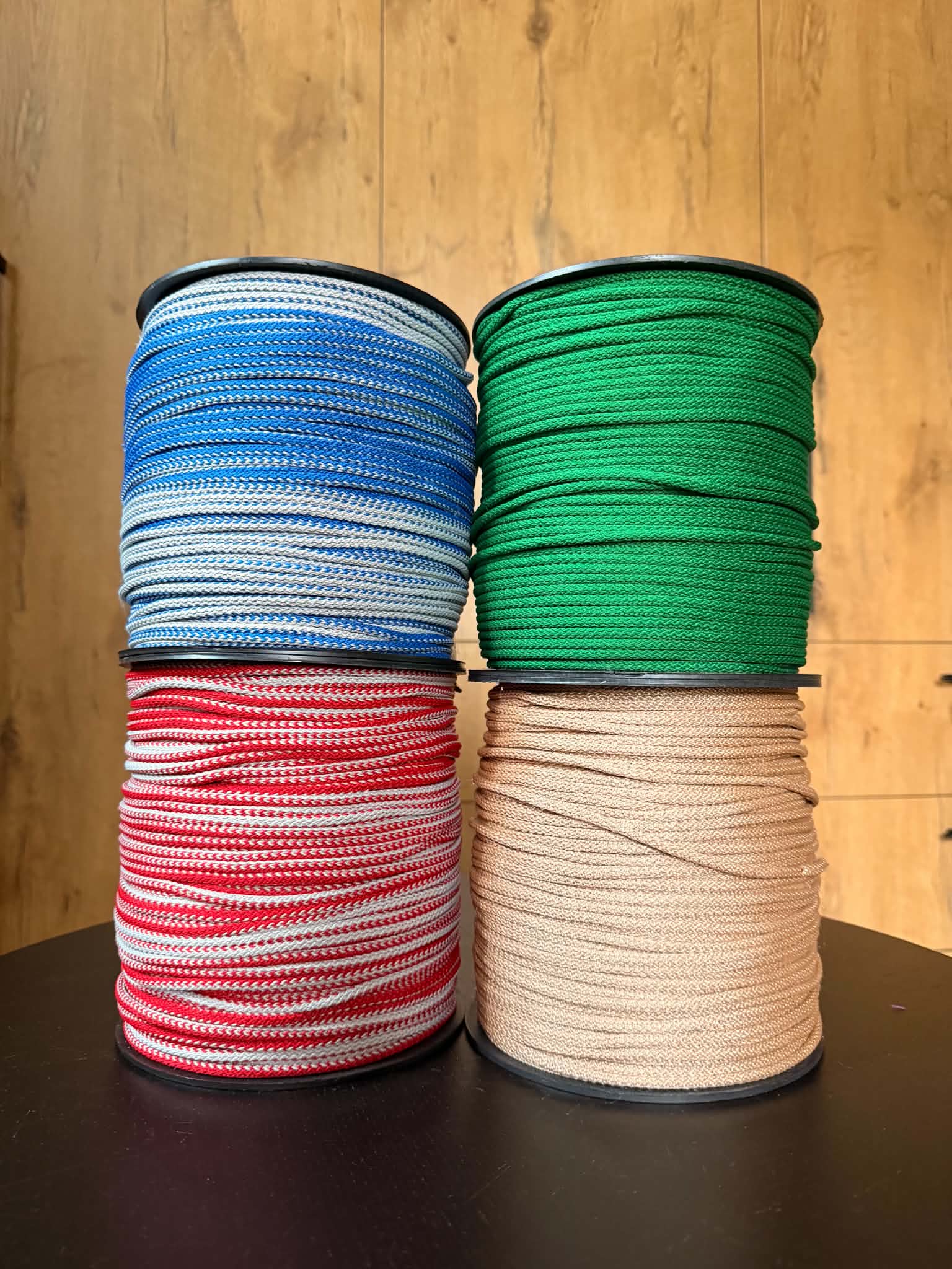 6 mm macrame cord (green, brown, mix of blue with grey and red with grey)