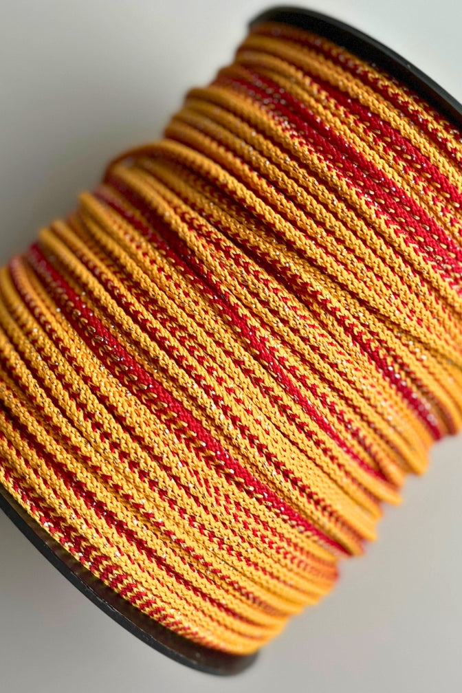 6 mm macrame cord Mix yellow and red with silver lurex yarn