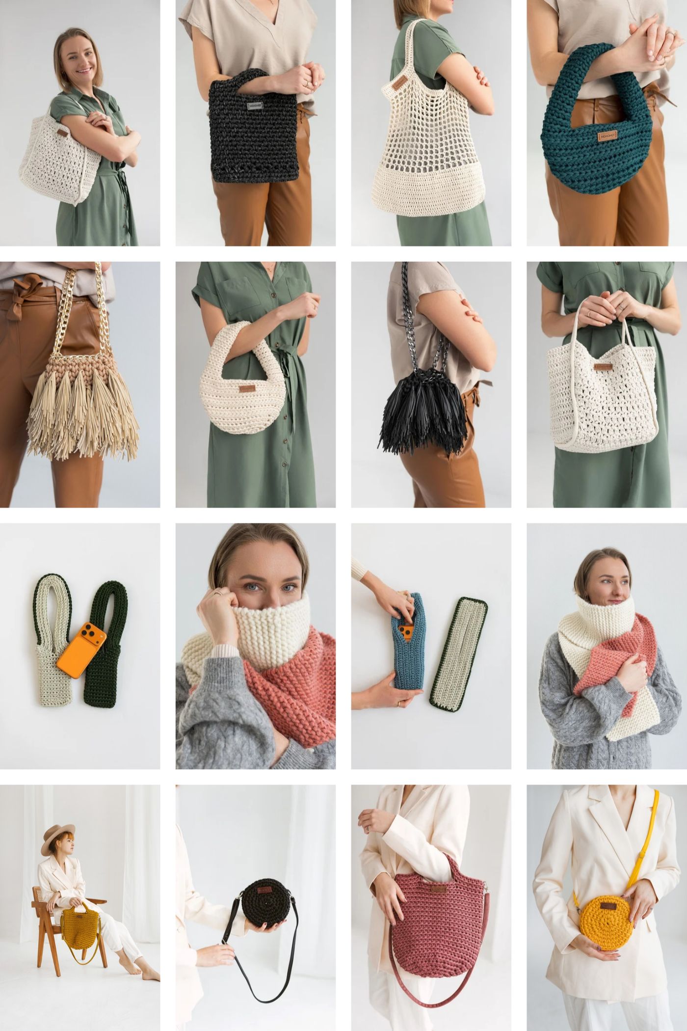 Many crochet bag, purses, tote bags and phone cases designs