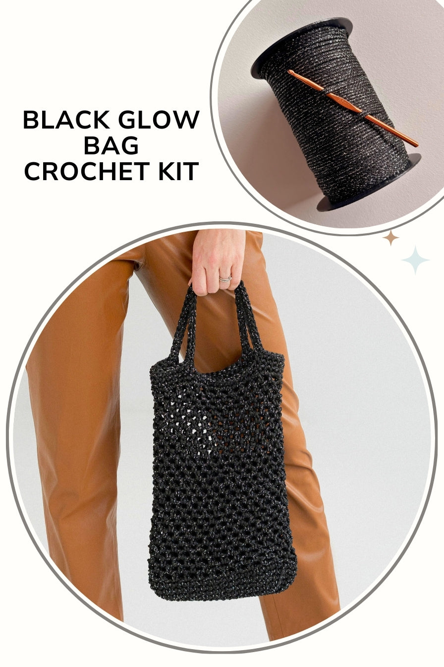 Beginners crochet kit "Black glow bag"
