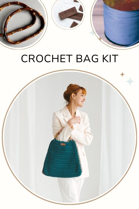Beginners crochet kit for adults "Bag with bamboo handles"