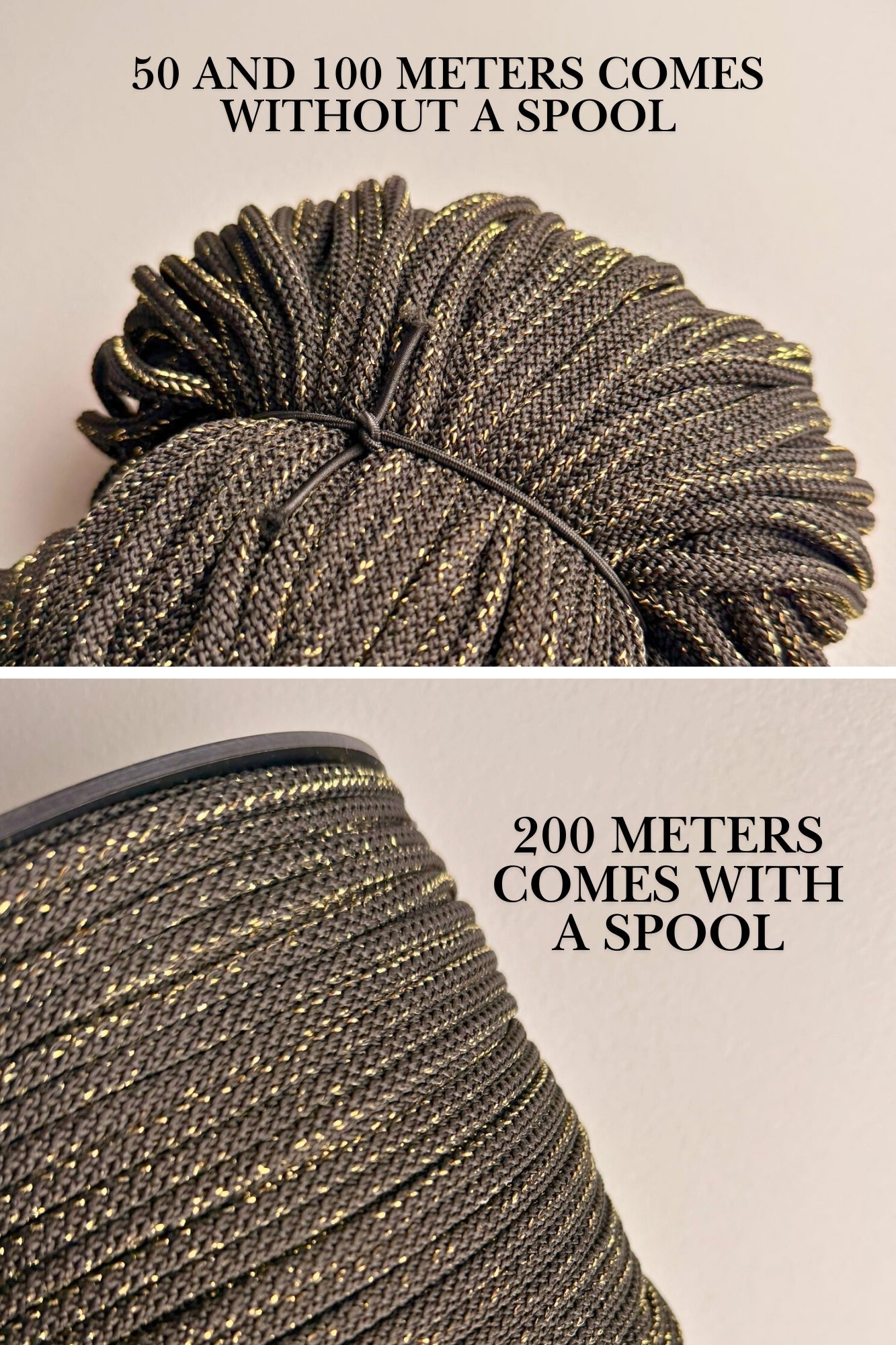 Black Macrame Cord 6mm with Golden Lurex