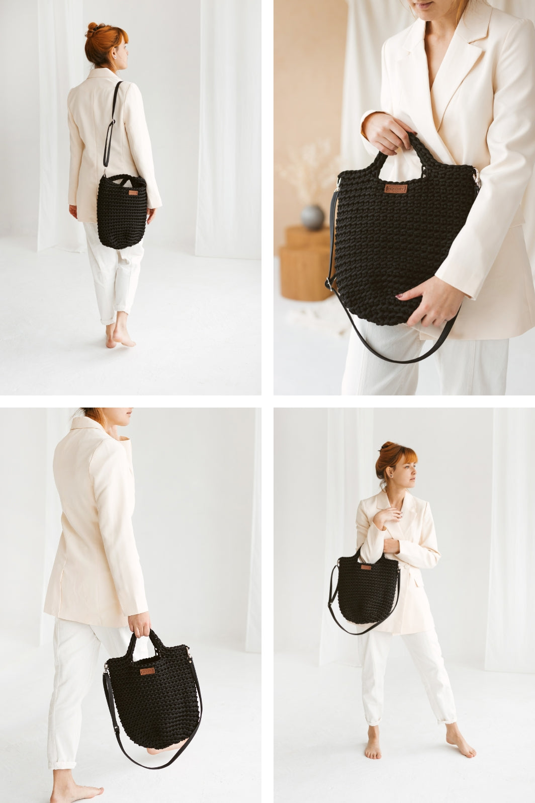 Black Crochet DIY Kit "Ally Bag" in style with white outfit