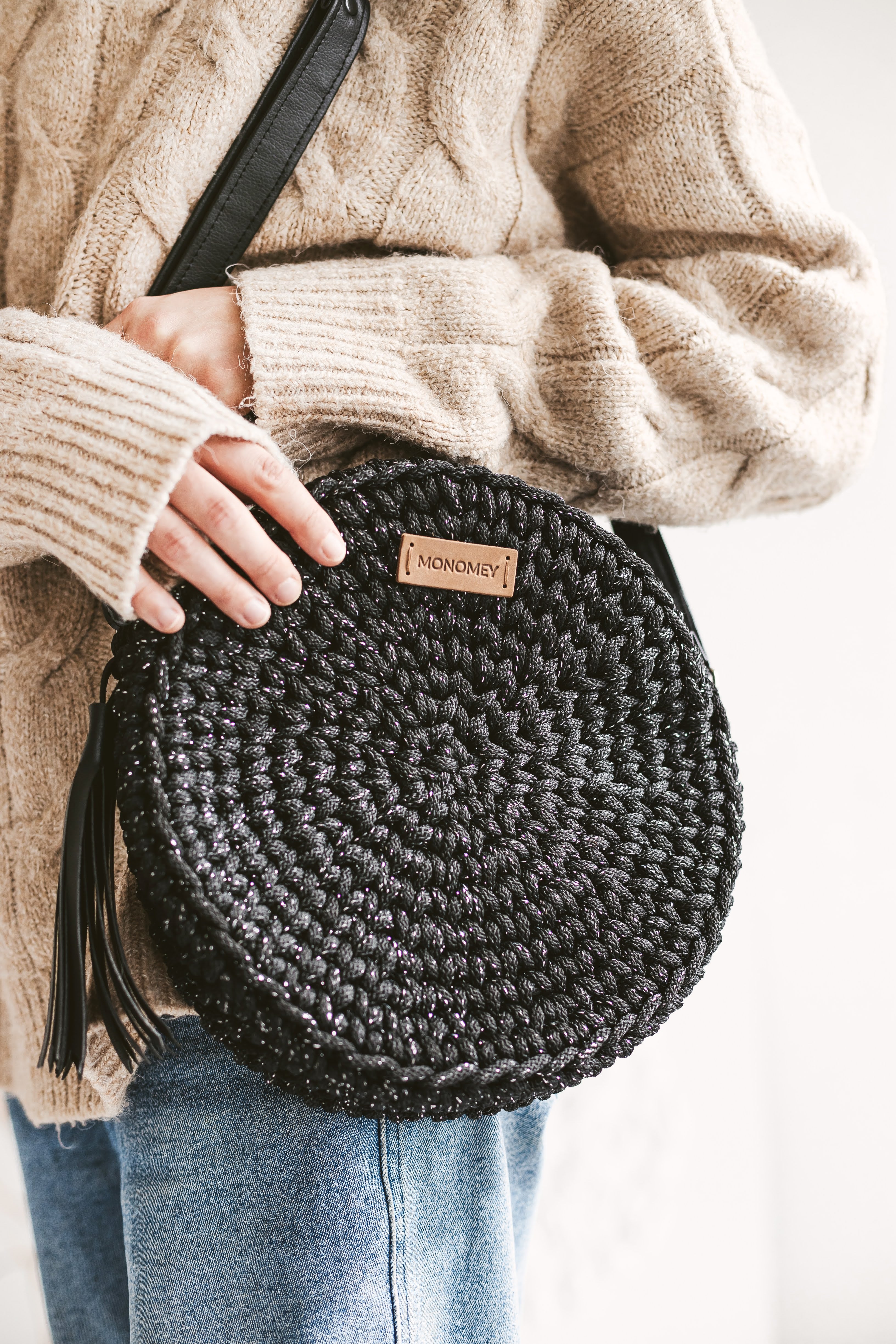 Black crochet bag
