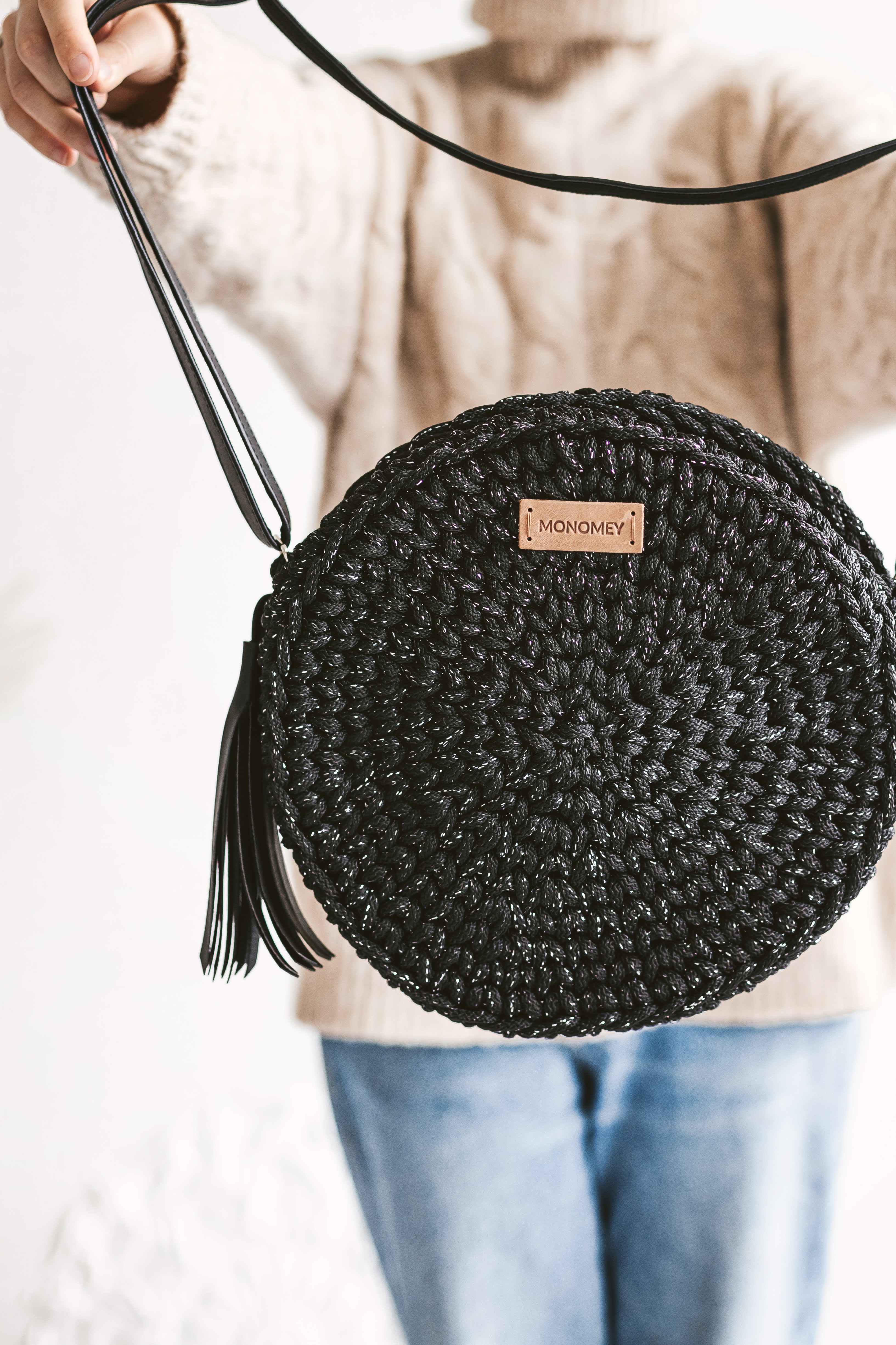 Black crochet bag