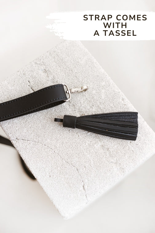 Black leather crossbody bag strap