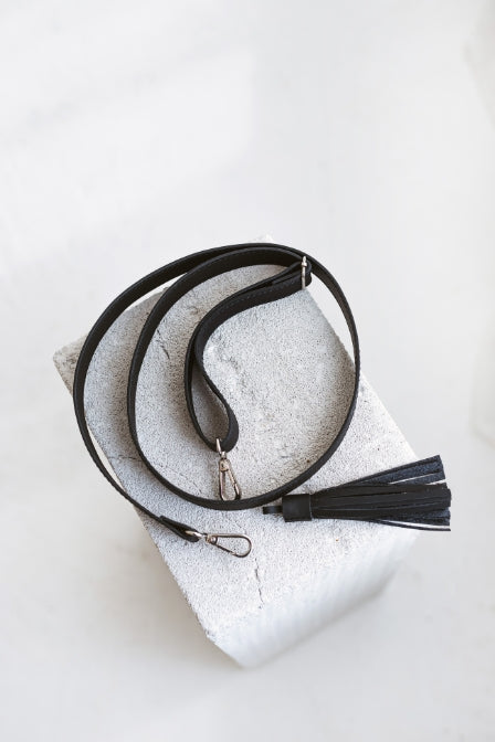 Black leather crossbody bag strap
