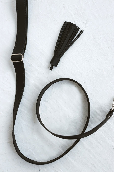 Black leather crossbody bag strap
