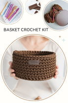 Brown Crochet Basket Kit with Wooden Base  Easy Beginner Crochet Kit