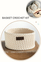 Ivory White Crochet Basket with Wooden Base Kit - Easy for Beginner