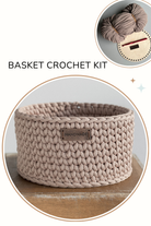 Beige Crochet Basket Kit with Wooden Base