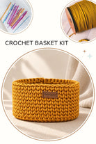 Crochet basket kit: finishes basket in mustard color