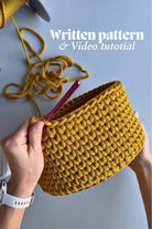 Crocheting the basket with mustard macrame cord