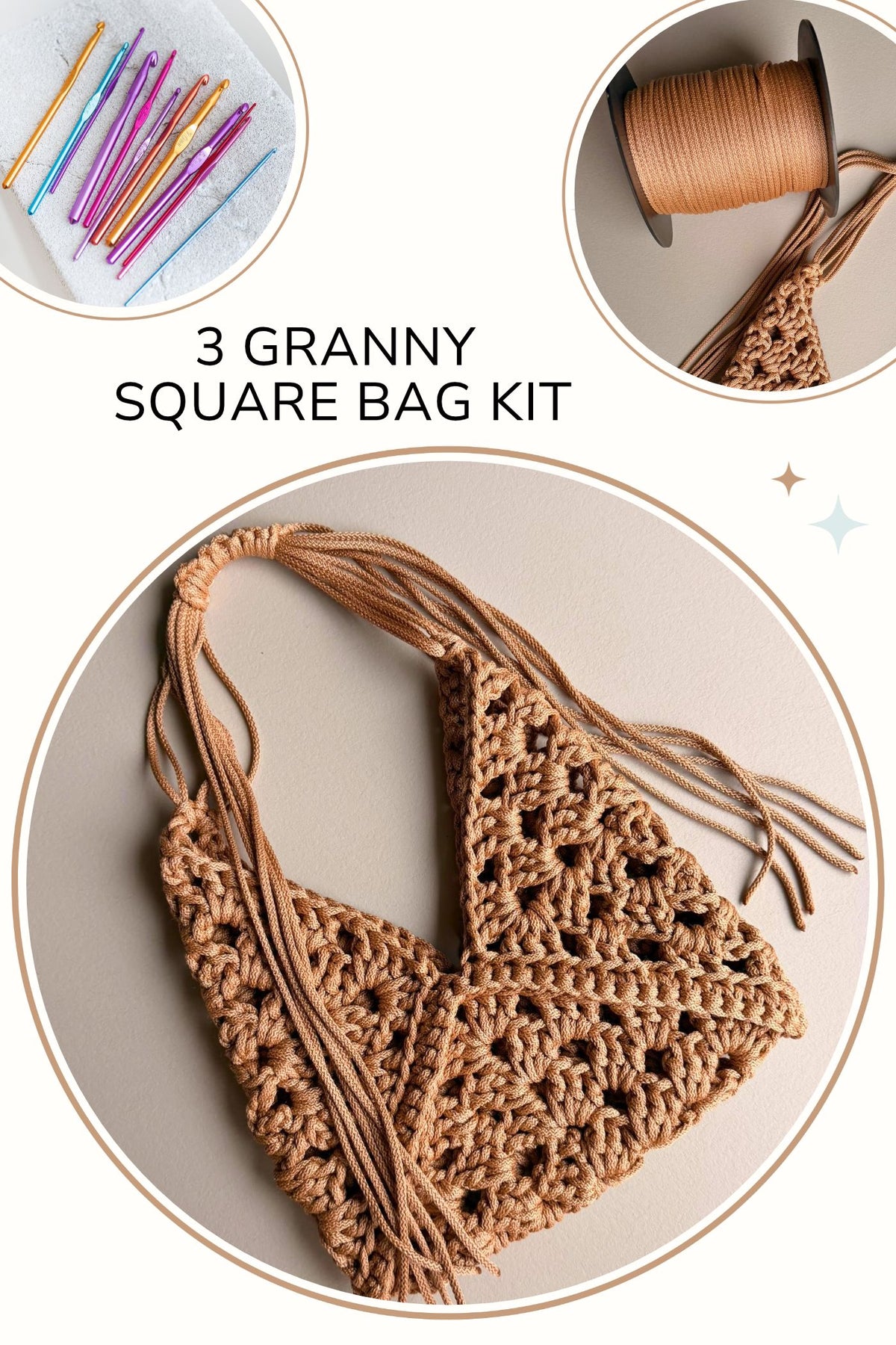 Crochet kit for beginners "3 granny square crochet bag"