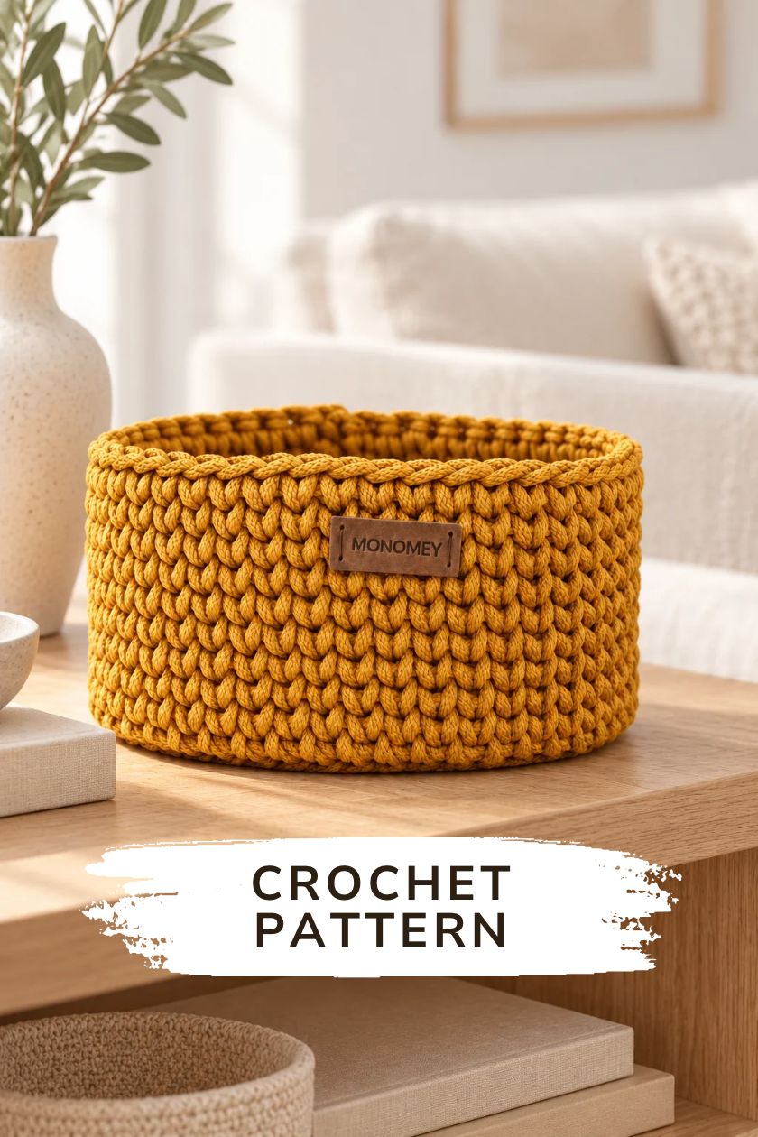 Crochet basket pattern for beginners Mustard basket at home