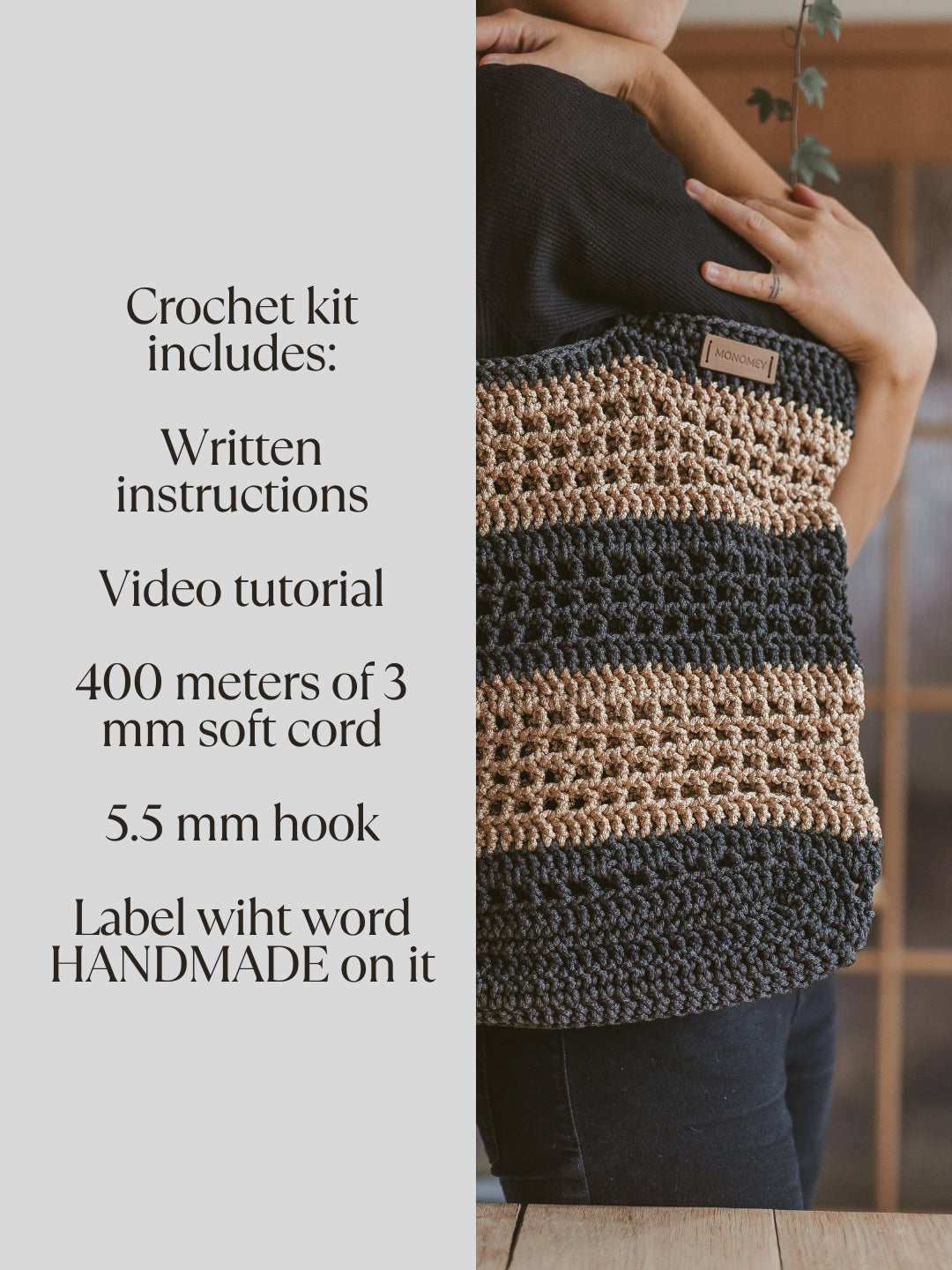 Everything included in beginner crochet bag kit - yarn hook pattern