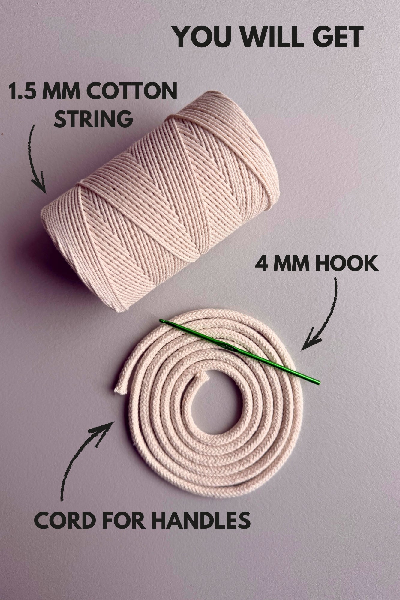 Everything included in beginner crochet bag kit