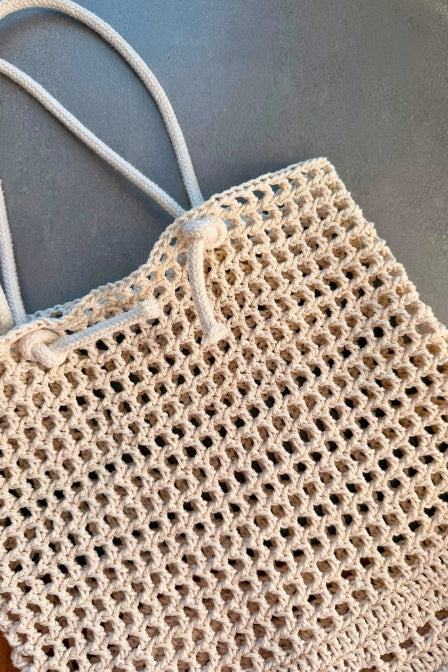 Close-up of crochet bag pattern stitches and texture