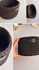 Crochet Basket with Wooden Base DIY Kit - Black basket