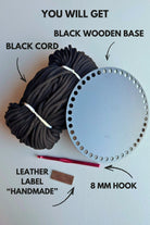 Crochet Basket with Wooden Base DIY Kit - Black basket