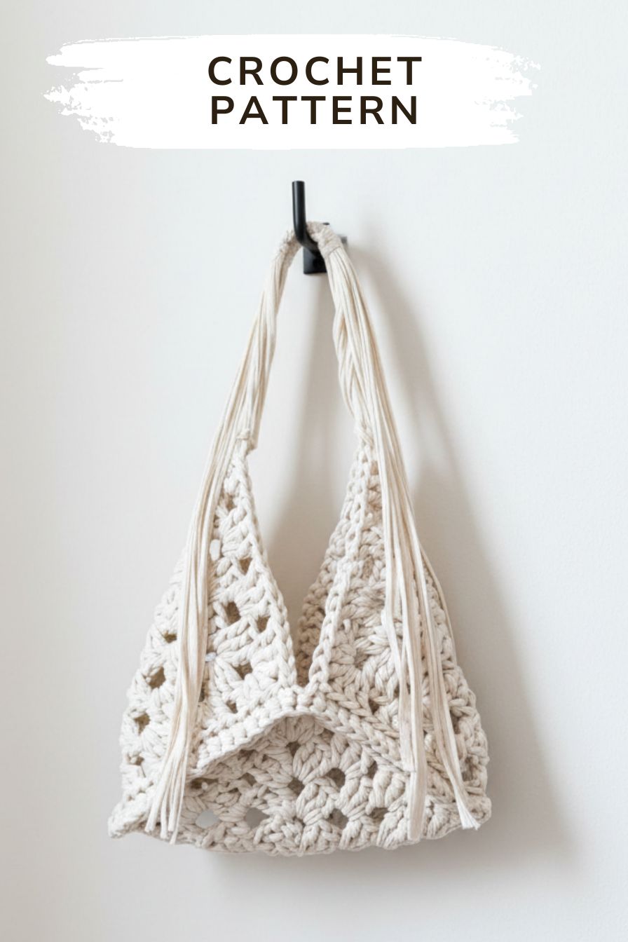 Crochet T-Shirt Yarn Bag Pattern - White color bag hanging on the hook
