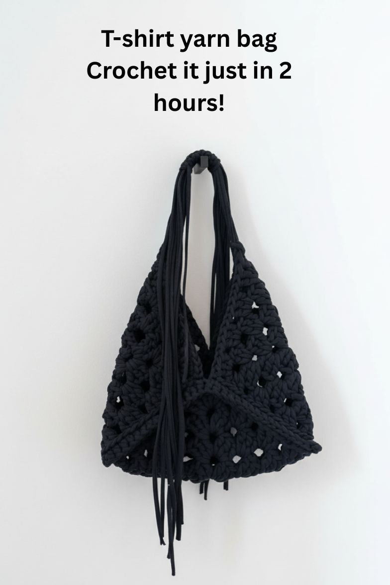 Crochet T-Shirt Yarn Bag Pattern - Black bag