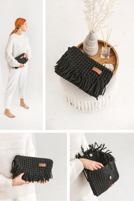 black crochet clutch