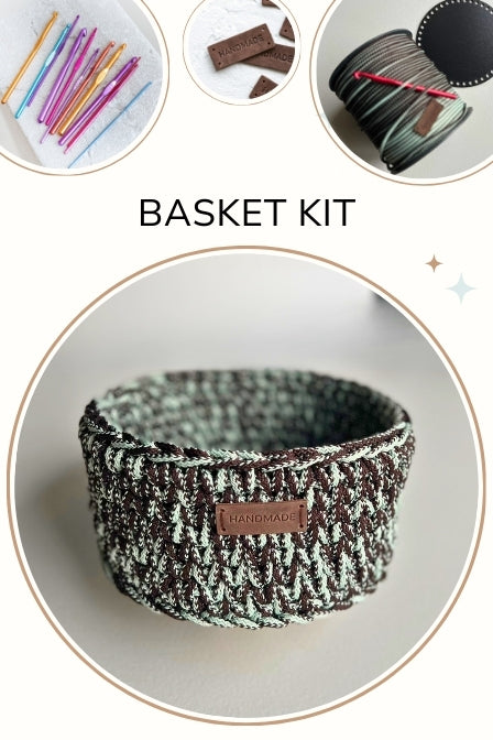 Crochet kit - Crochet basket with wooden base