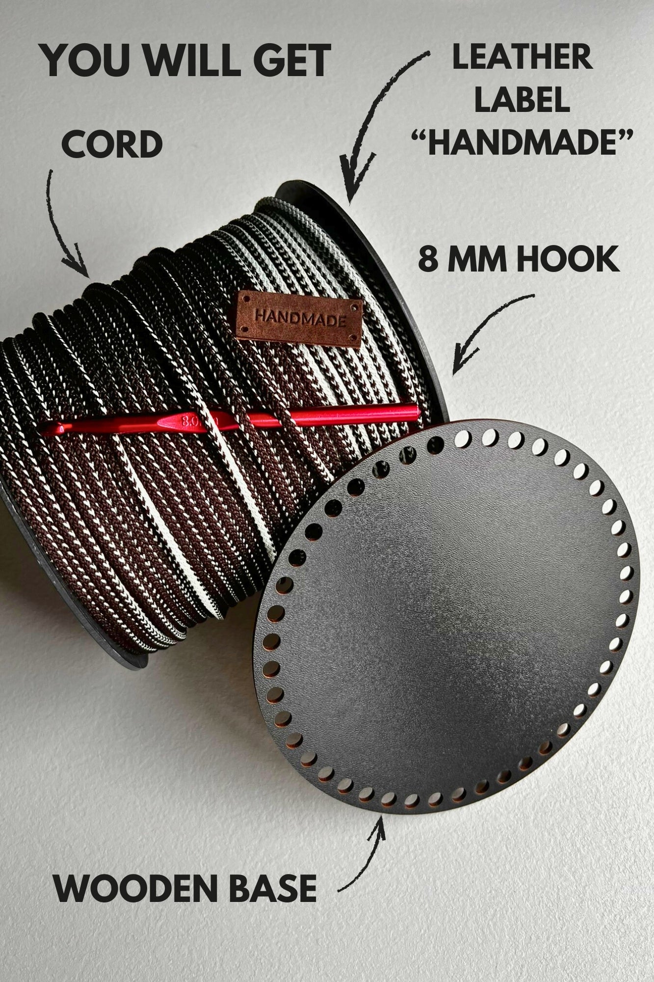 Crochet kit - Crochet basket with wooden base